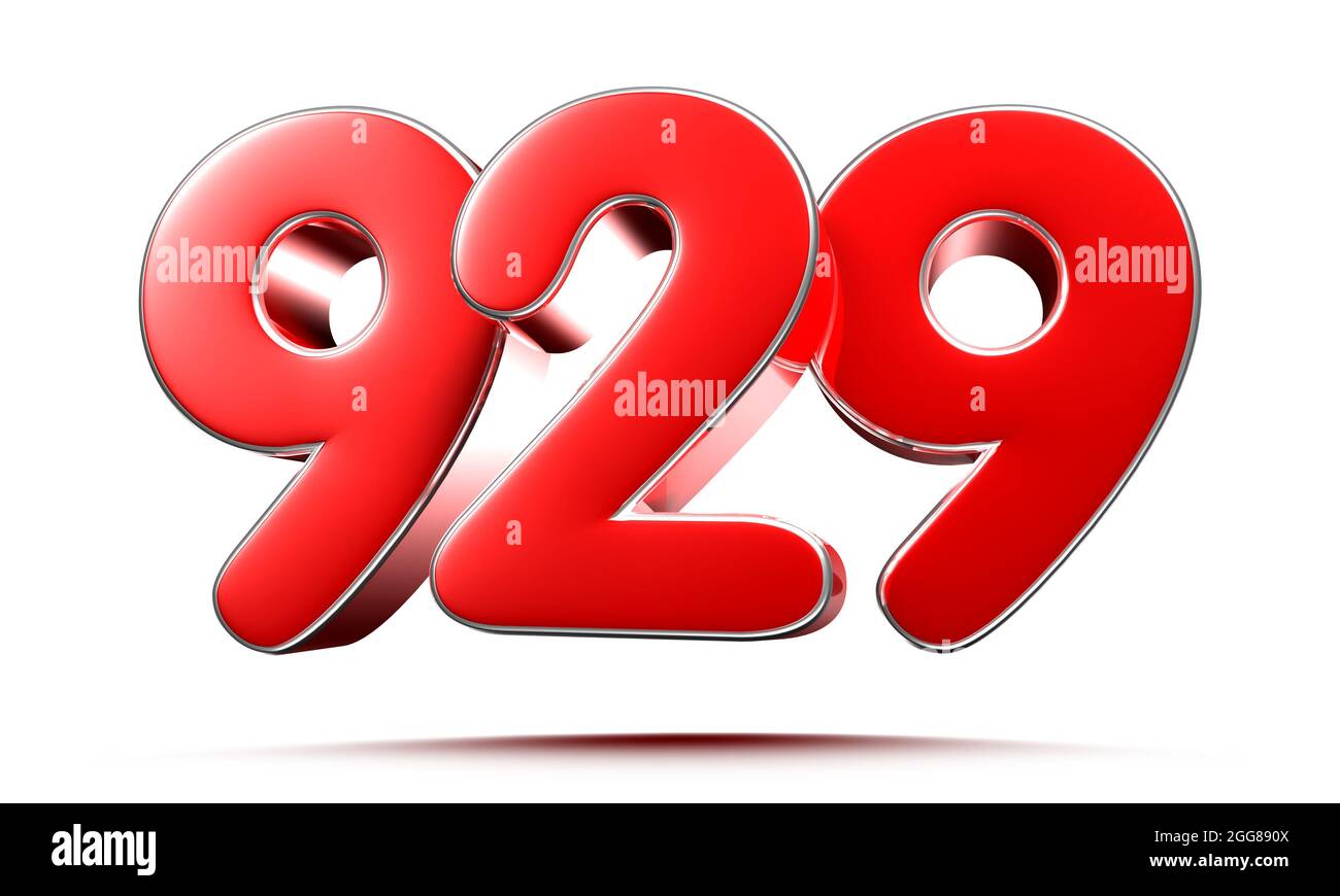 Rounded red numbers 929 on white background 3D illustration with ...