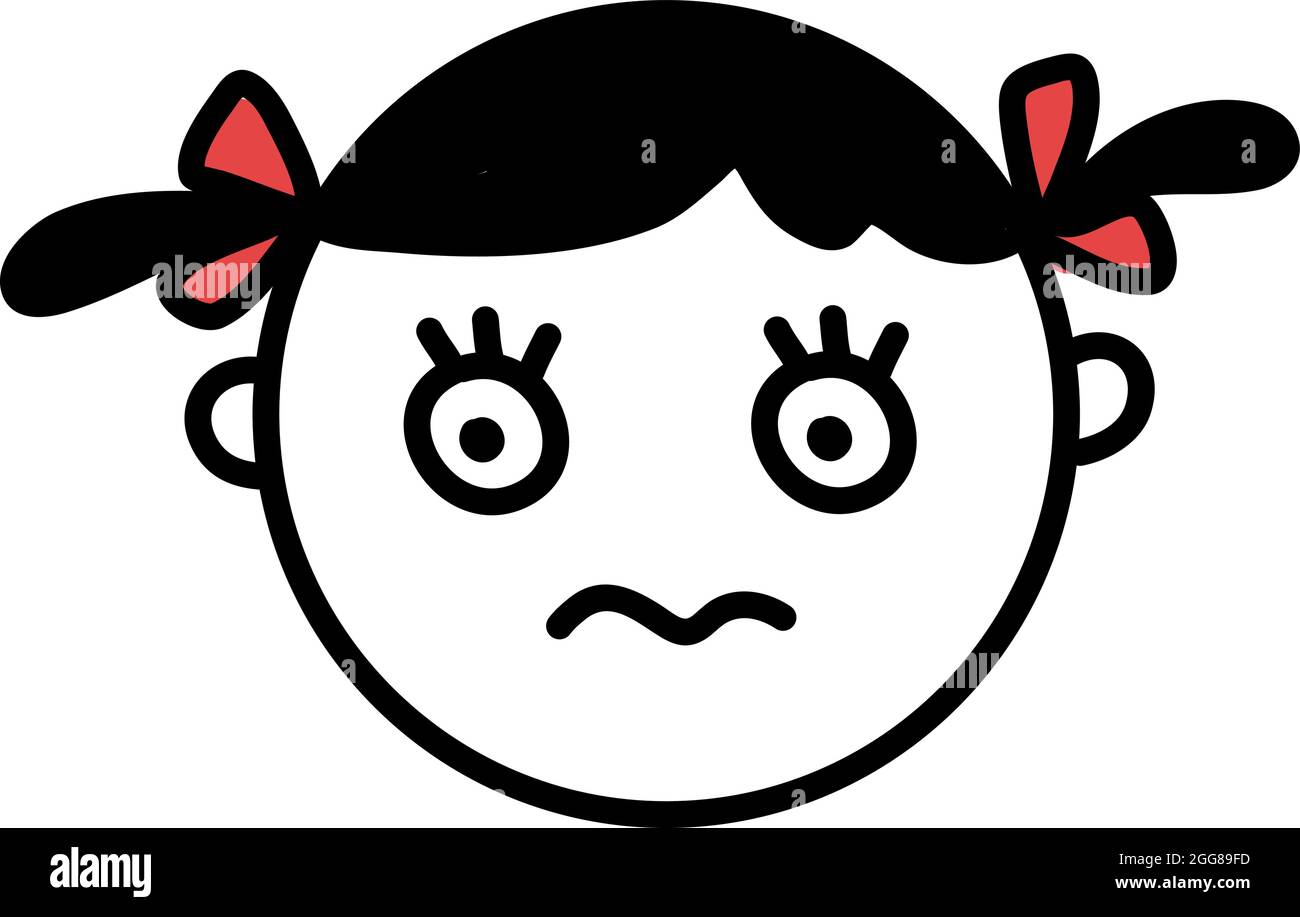 Scared girl with pigtails, illustration, vector on a white background. Stock Vector