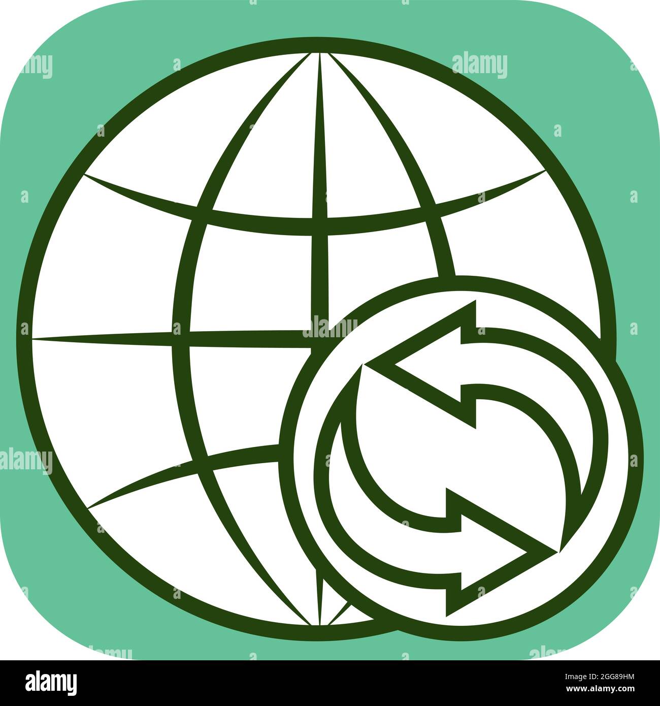 Globe and arrows, illustration, vector on a white background. Stock Vector