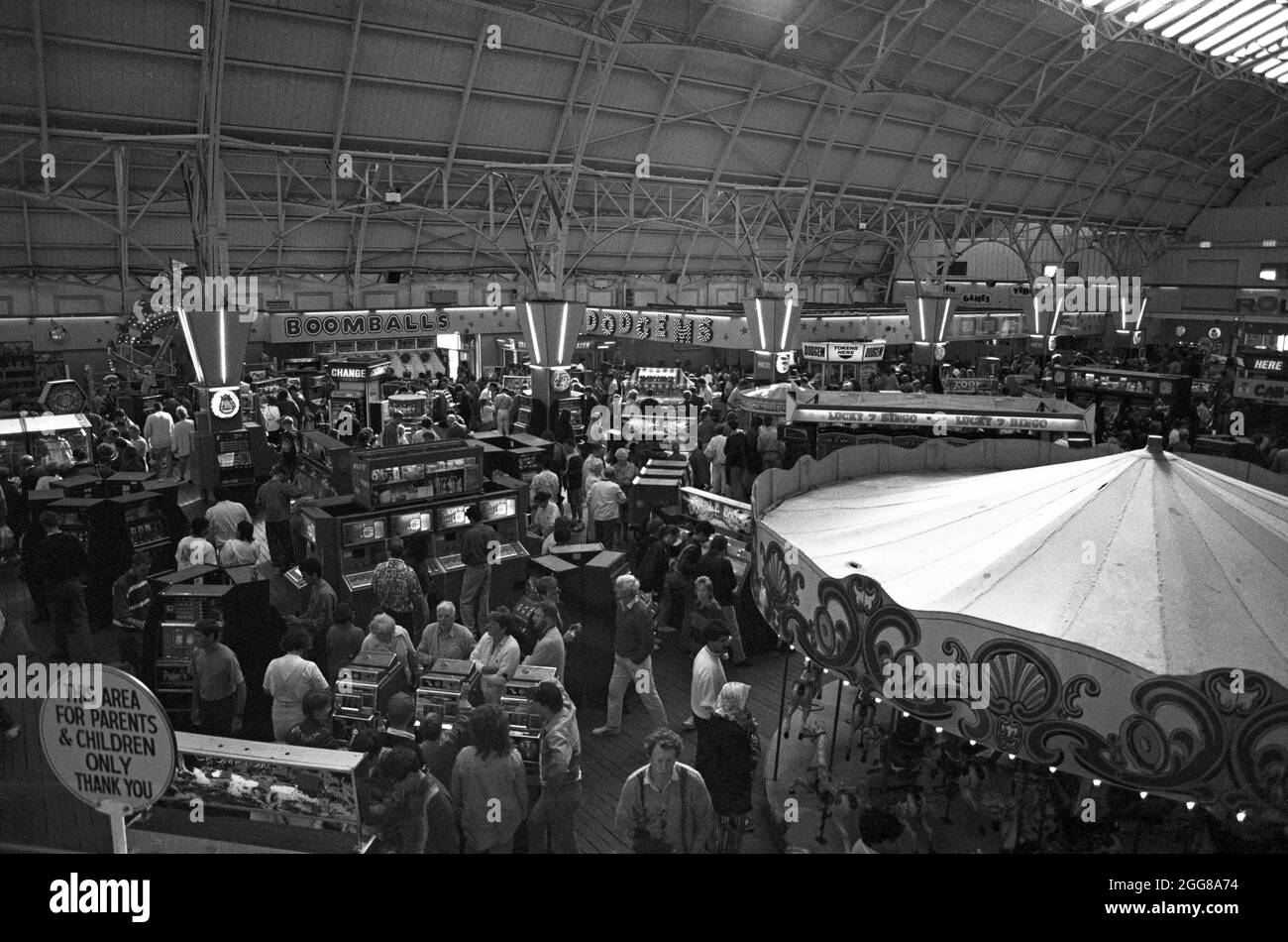 Interior of the Grand Pier, Weston-super-Mare, Somerset, UK. Taken  in July 1992, before its destruction by fire, in 2008. Stock Photo