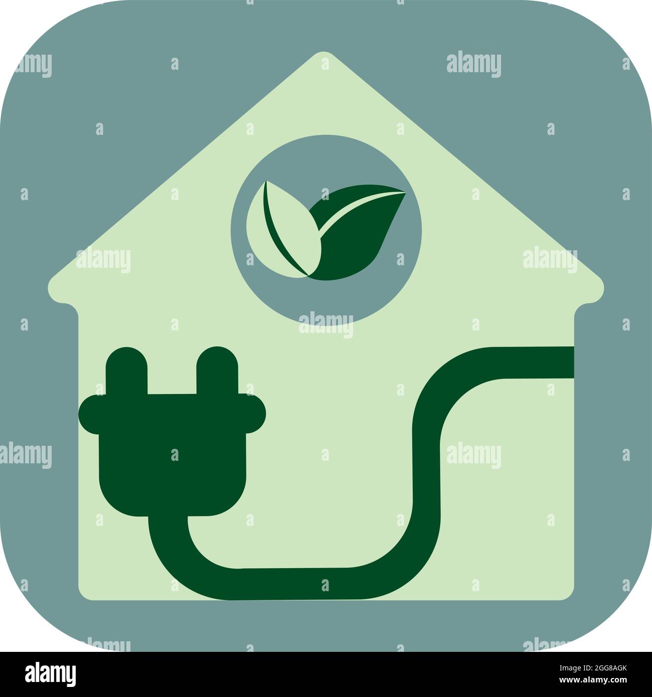 Green house with charger, illustration, vector on a white background. Stock Vector