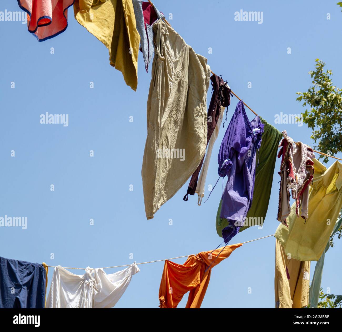 Laundry hanging from a clothesline Stock Photo Alamy
