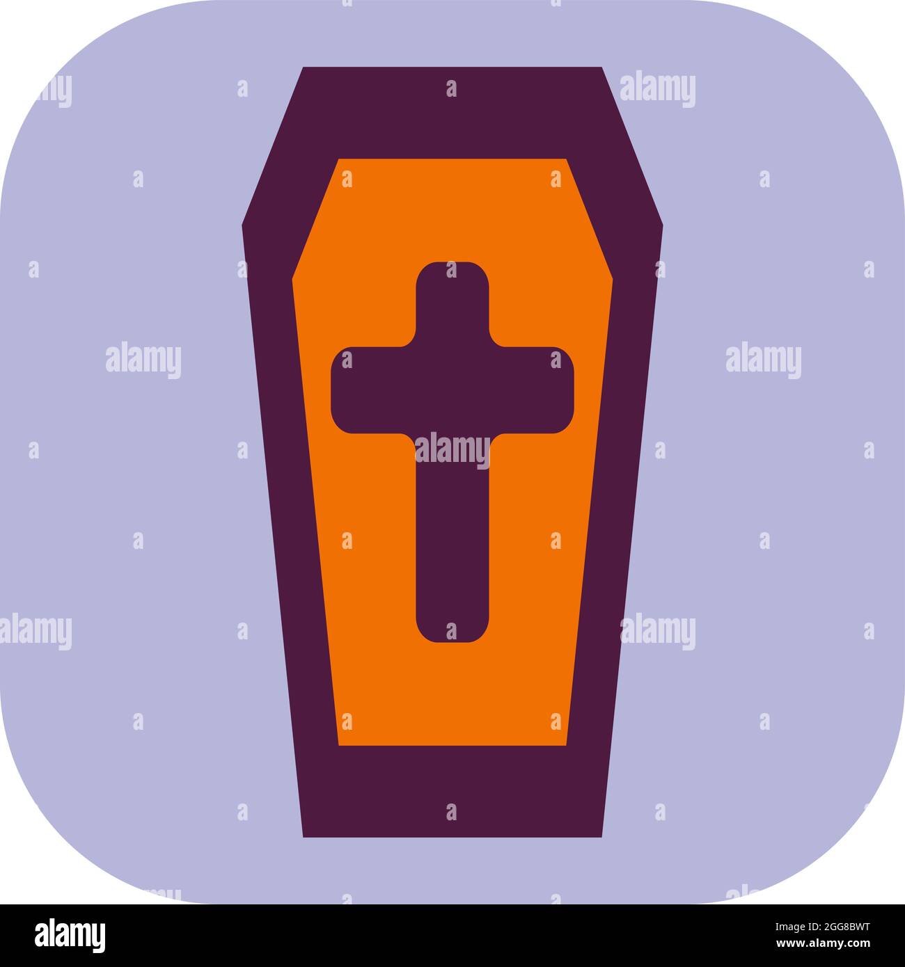 Purple coffin with cross, illustration, vector on a white background