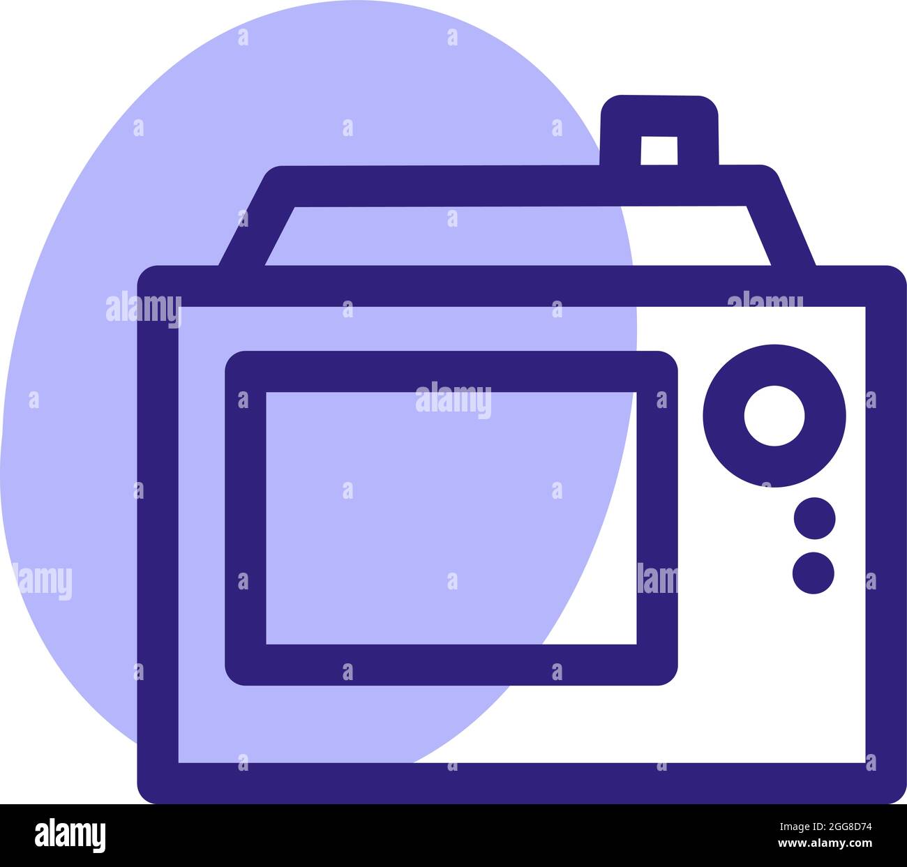 Camera with display, illustration, vector on a white background. Stock Vector