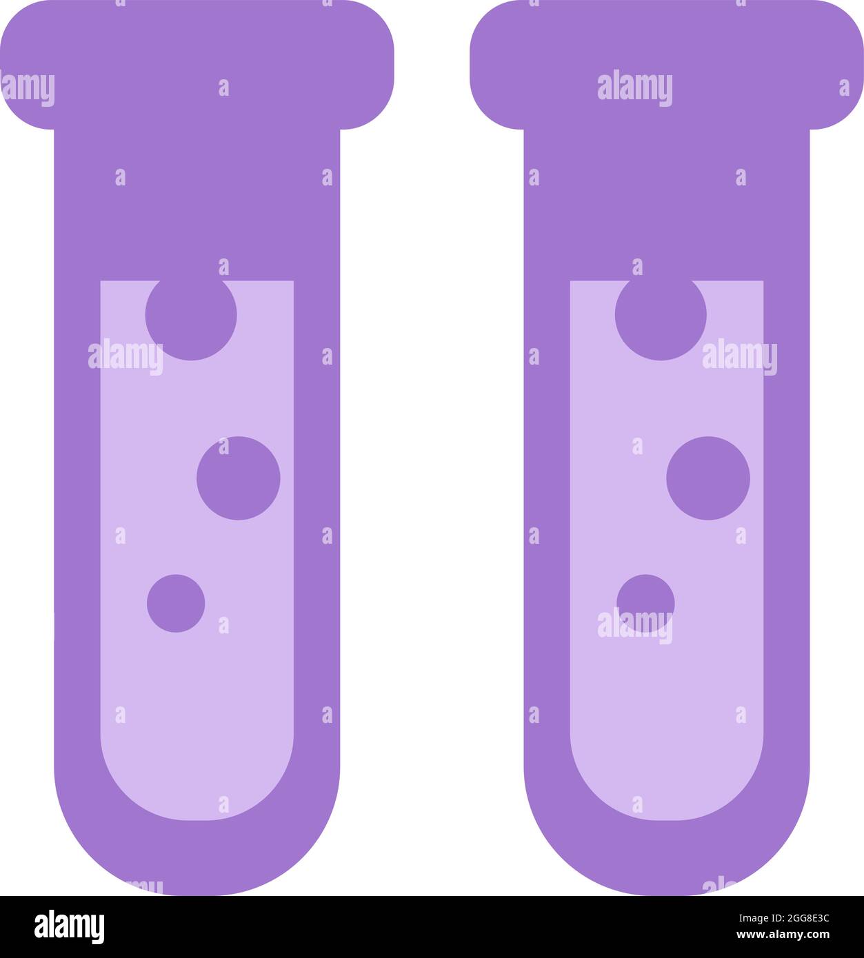 Two purple test tubes, illustration, vector on a white background Stock