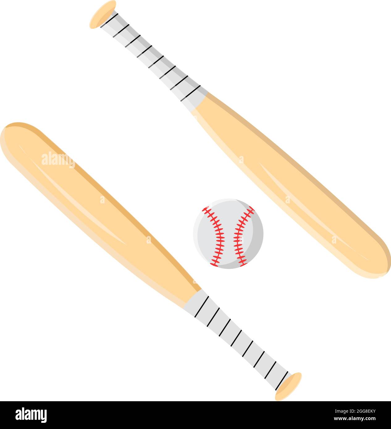 Baseball bats and ball, illustration, vector on a white background Stock Vector