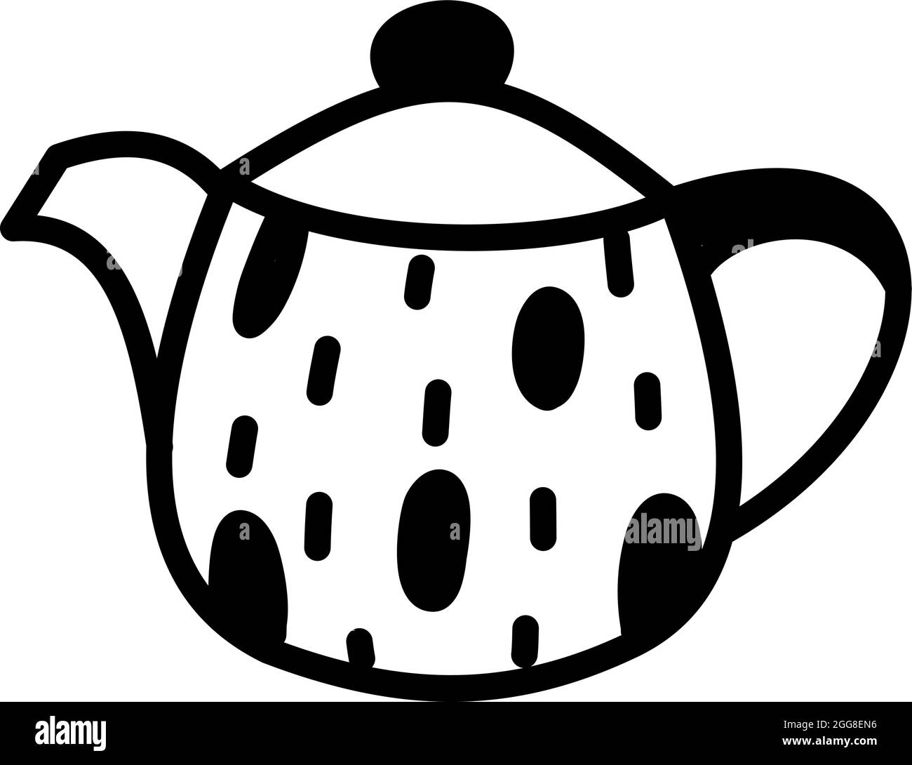 Round teapot with black dots, illustration, vector on a white background. Stock Vector
