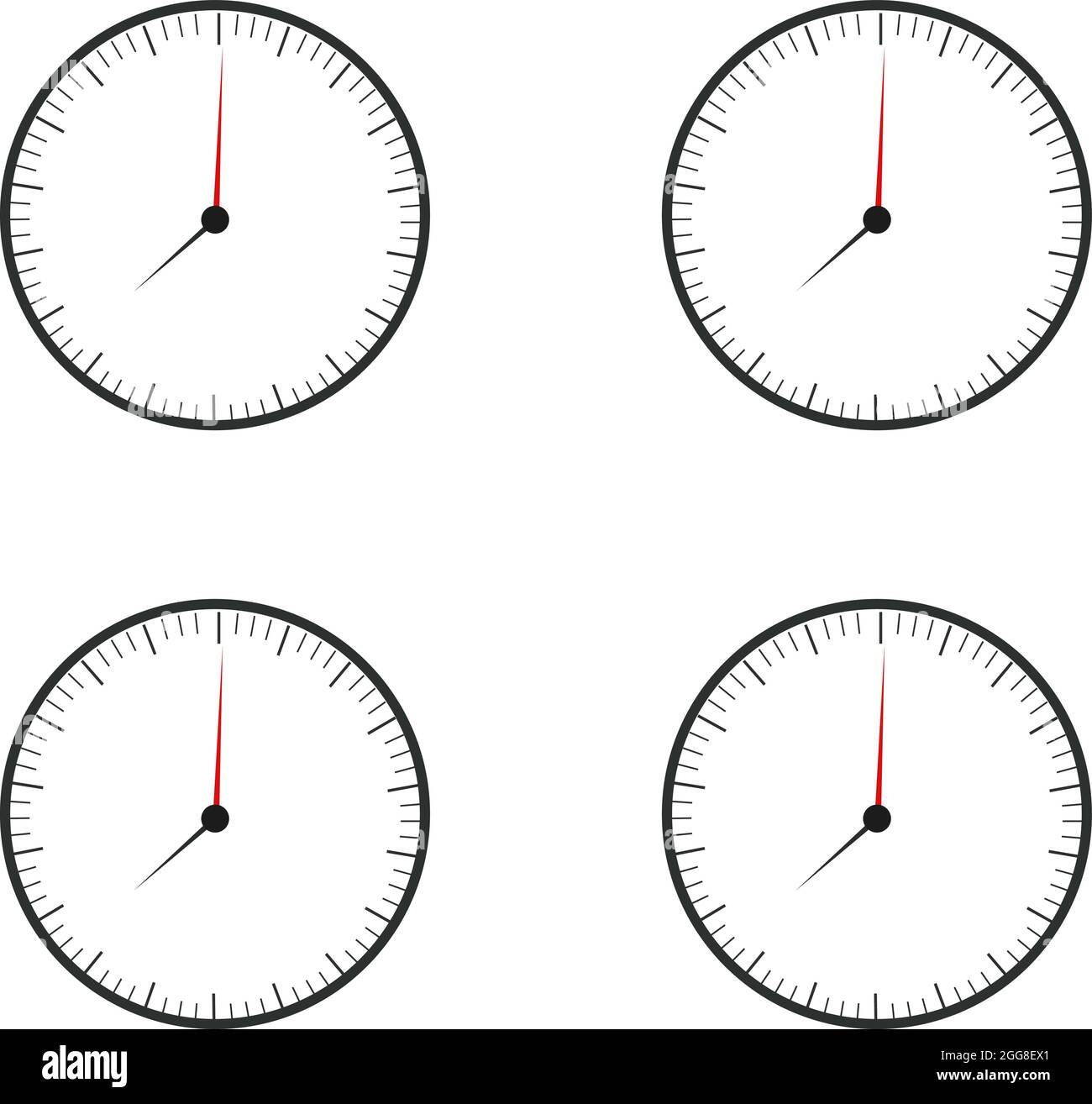 Four clocks, illustration, vector on a white background Stock Vector