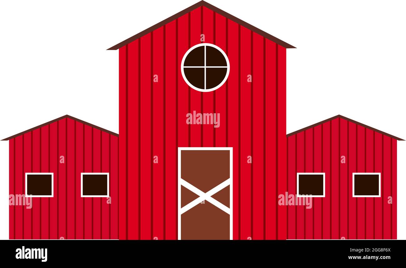 Big red farm house, illustration, vector on a white background. Stock Vector