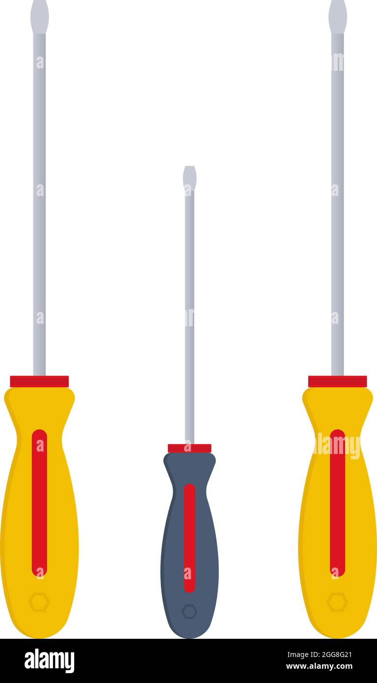Three screwdrivers, illustration, vector on a white background. Stock Vector