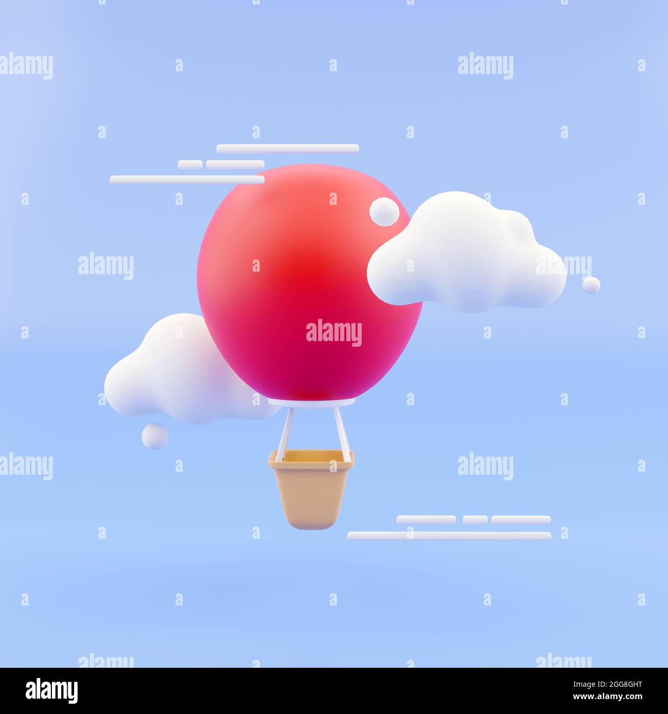 3D Rendering concept of summer vibe. a yellow hot air balloon with a ...