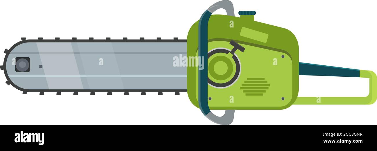 Green chainsaw, illustration, vector on a white background. Stock Vector