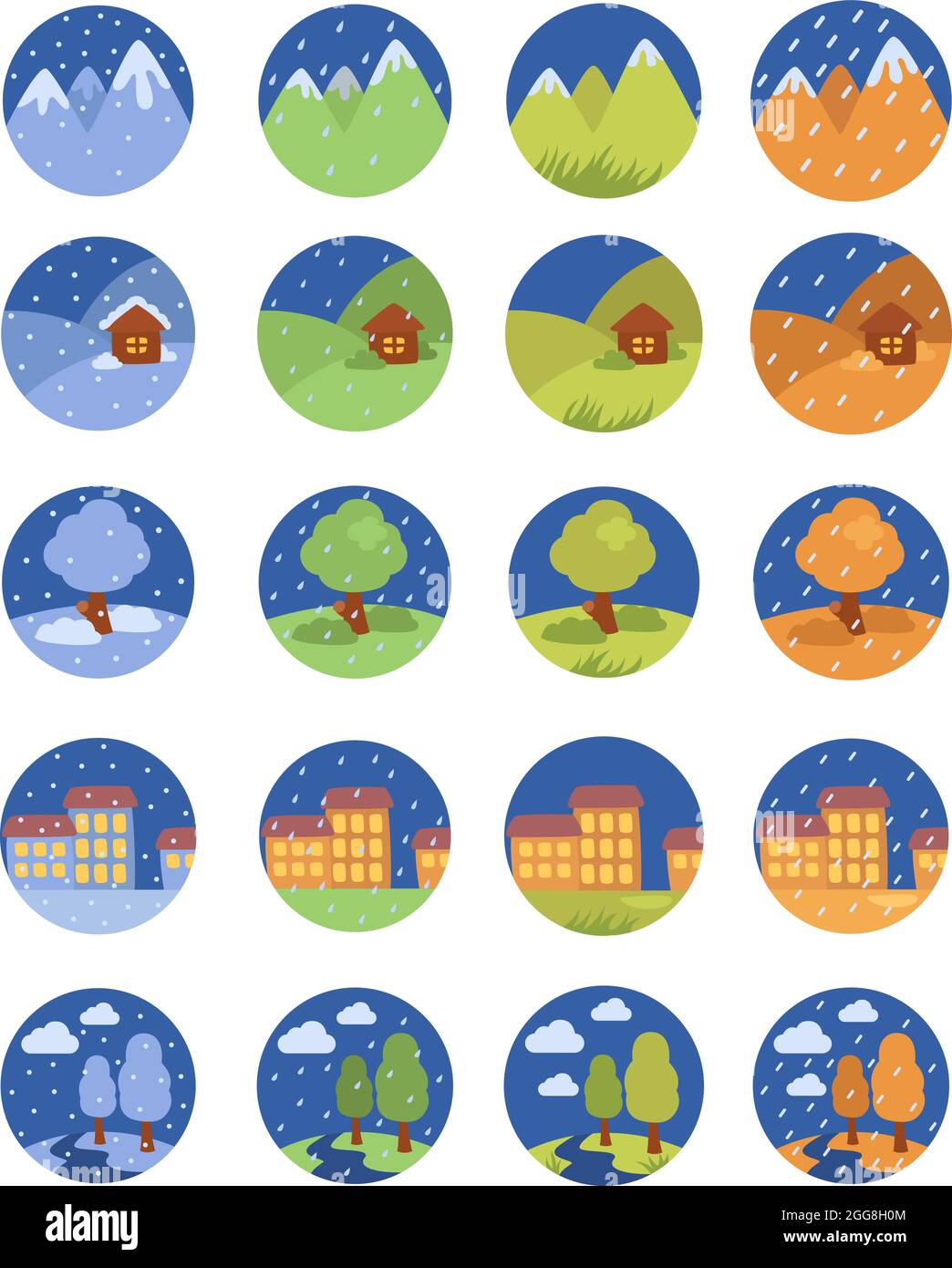 Season weather icon pack, illustration, vector, on a white background ...