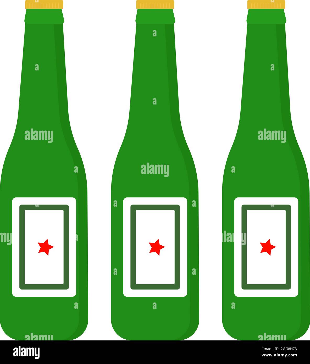 Three green beer bottle, illustration, vector on a white background Stock Vector