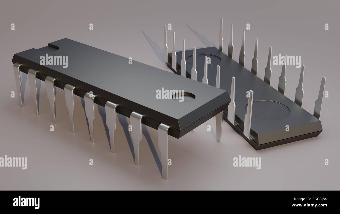 Integrated circuits chips or IC 3D rendering illustration. Stock Photo