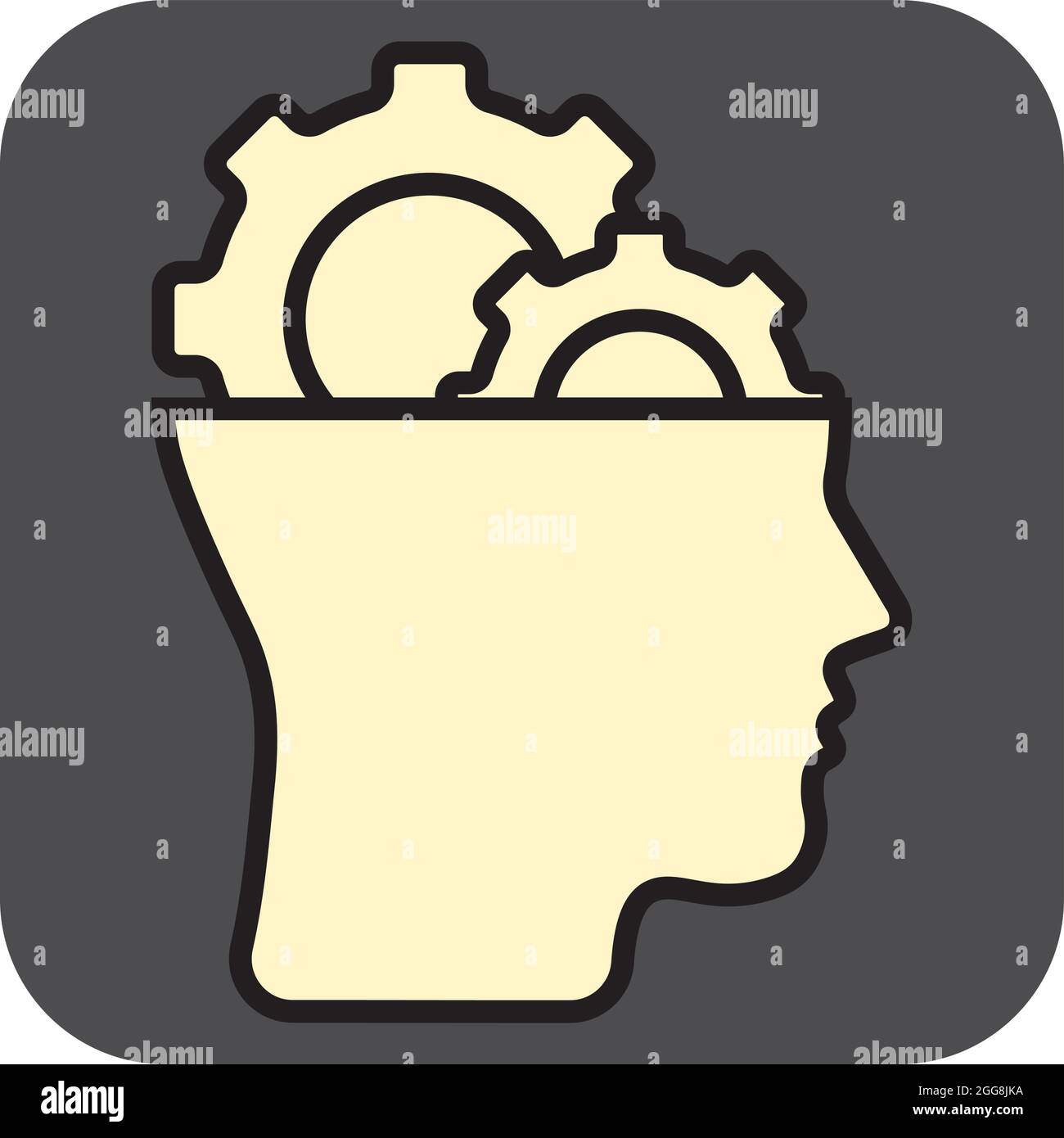 Head with gears, illustration, vector, on a white background. Stock Vector