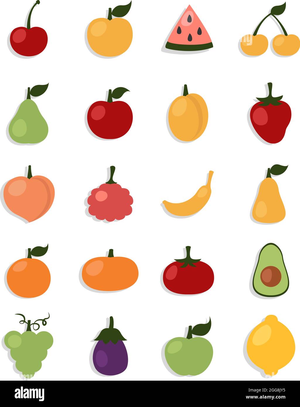 Fresh fruit and vegetables, illustration, vector, on a white background. Stock Vector