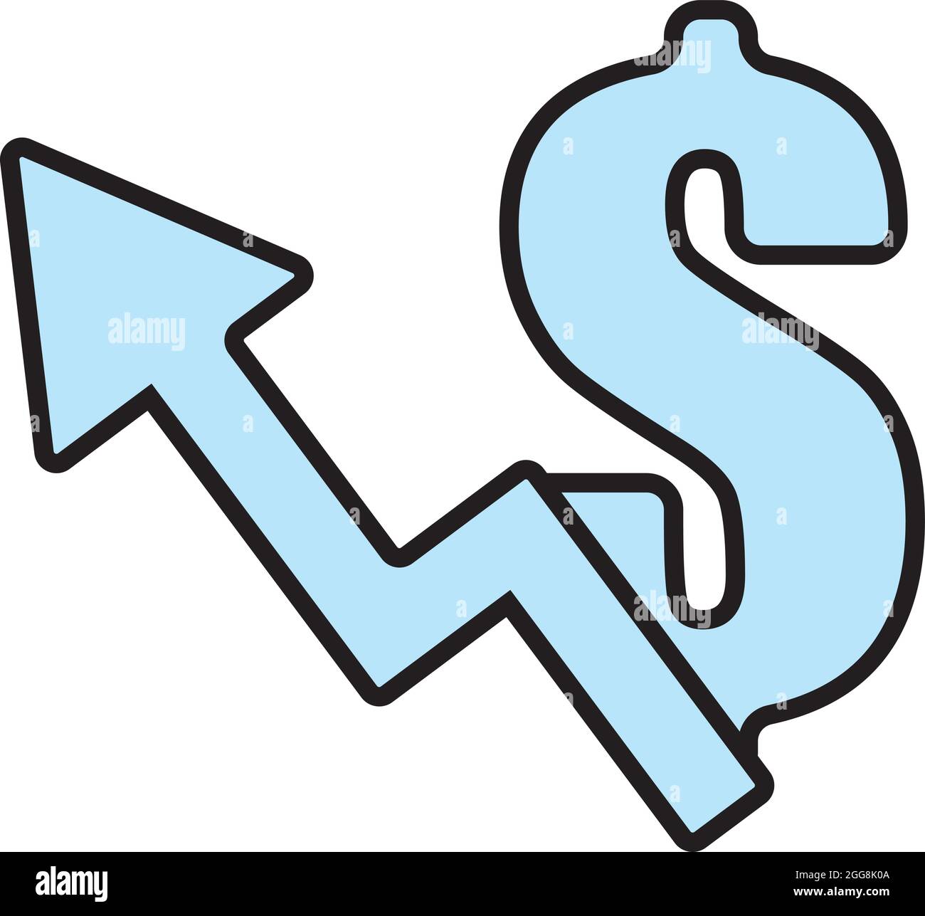 Growing dollar worth, illustration, vector, on a white background. Stock Vector