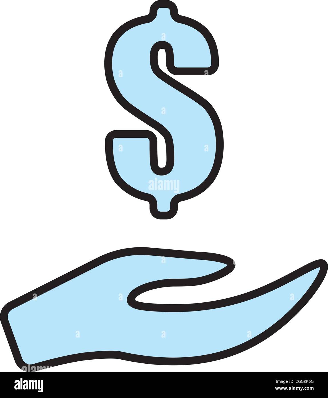 Dollar sign on hand, illustration, vector, on a white background. Stock Vector