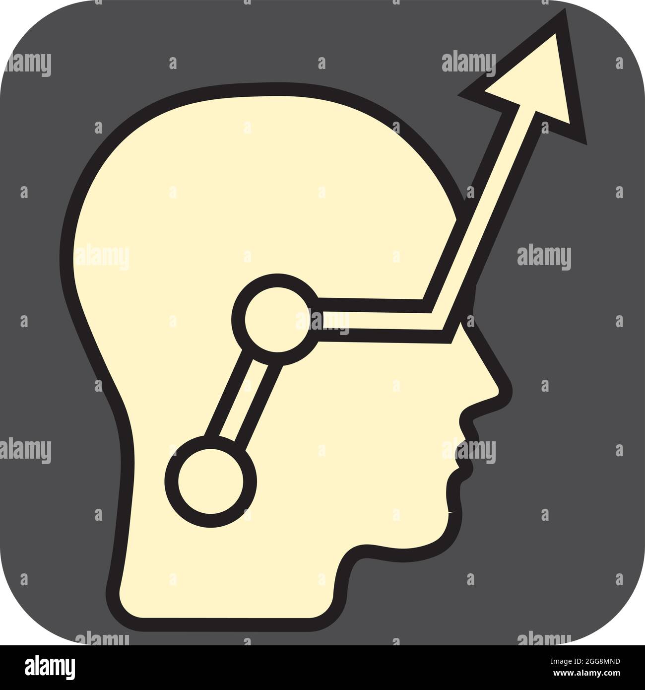 Head with graph arrow, illustration, vector, on a white background. Stock Vector