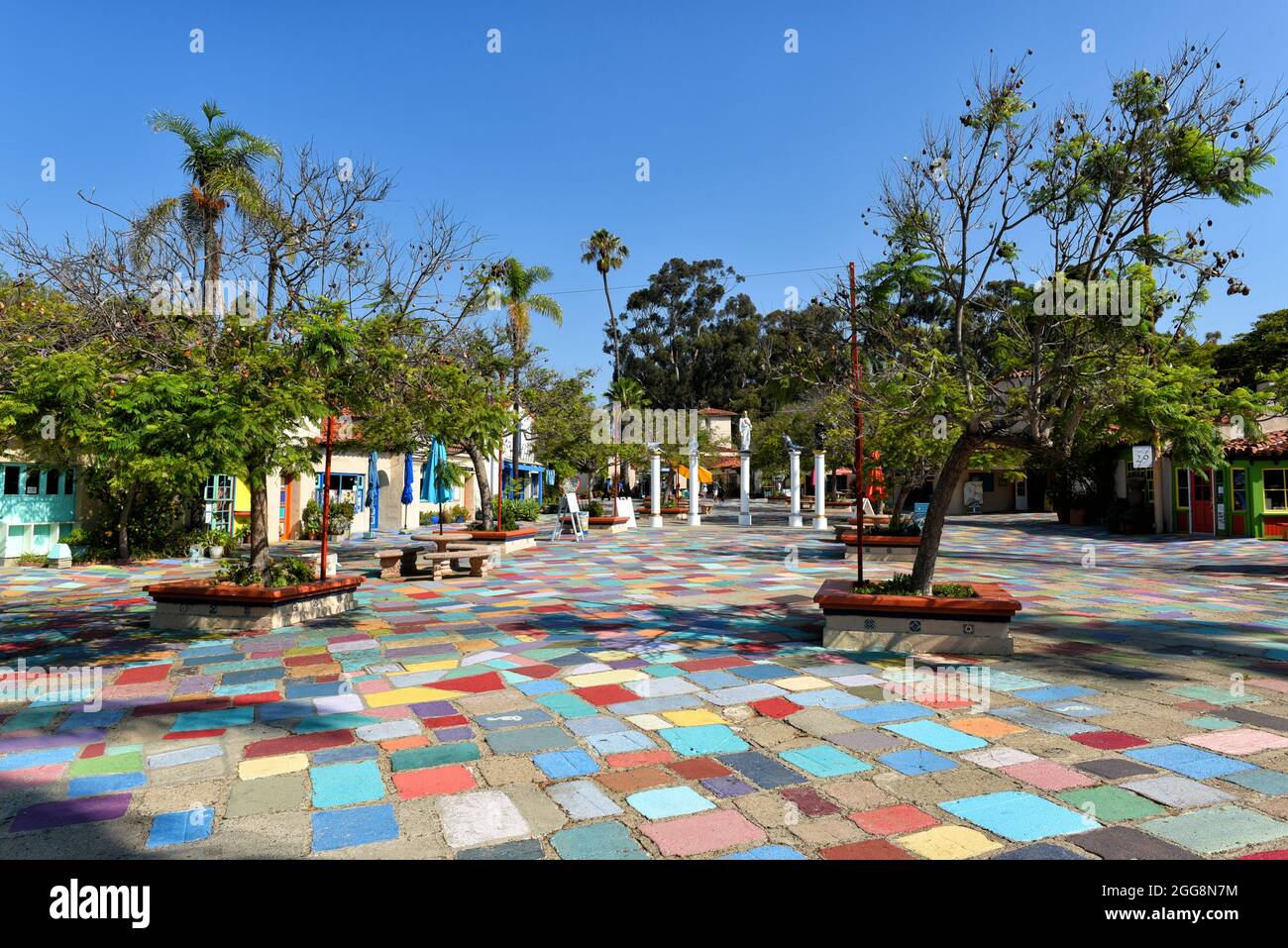 SAN DIEGO , CALIFORNIA - 25 AUG 2021: The Colorful Courtyard in the Spanish Village Art Center, Balboa Park. Stock Photo