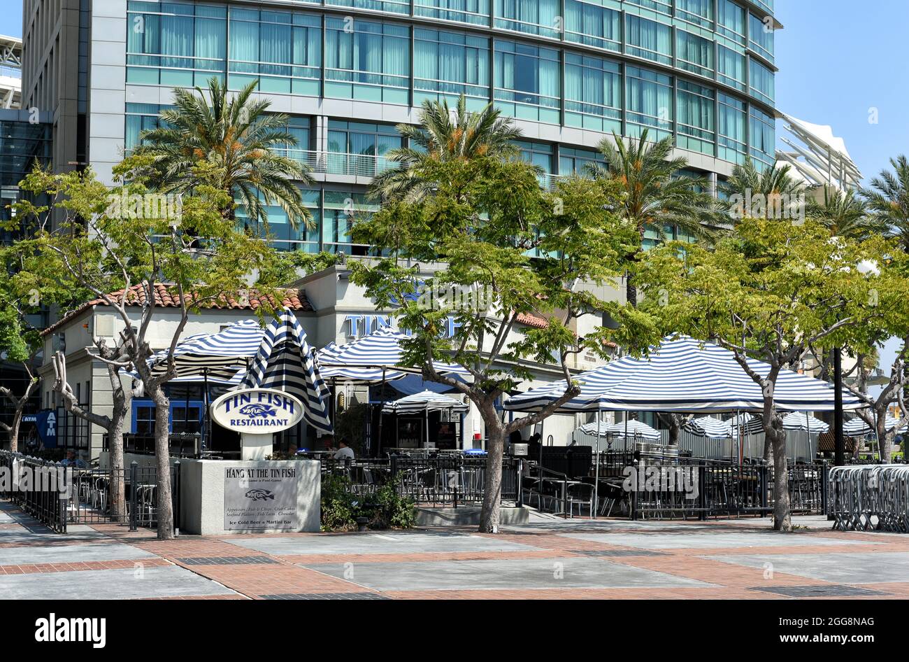 SAN DIEGO , CALIFORNIA - 25 AUG 2021: The Tin Fish Restaurant in the Gaslamp Quarter of downtown San Diego. Stock Photo