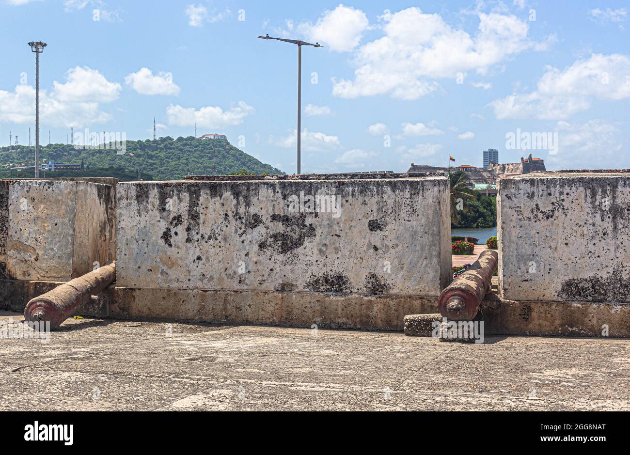 Battlement on the Bulwark of San Pedro Martir, Cartagena de Indias, Colombia. Stock Photo