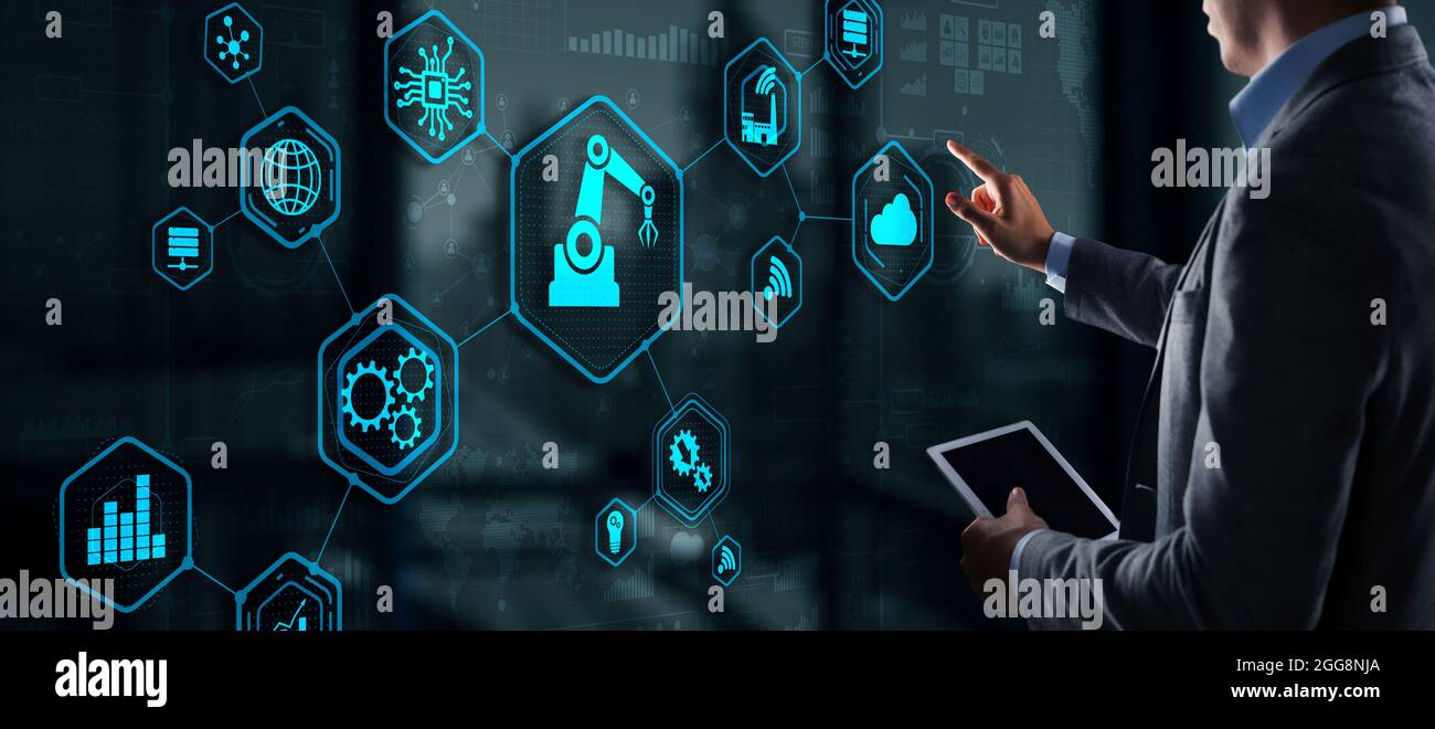 RPA Robotic Process Automation system. Big data and business concept on ...