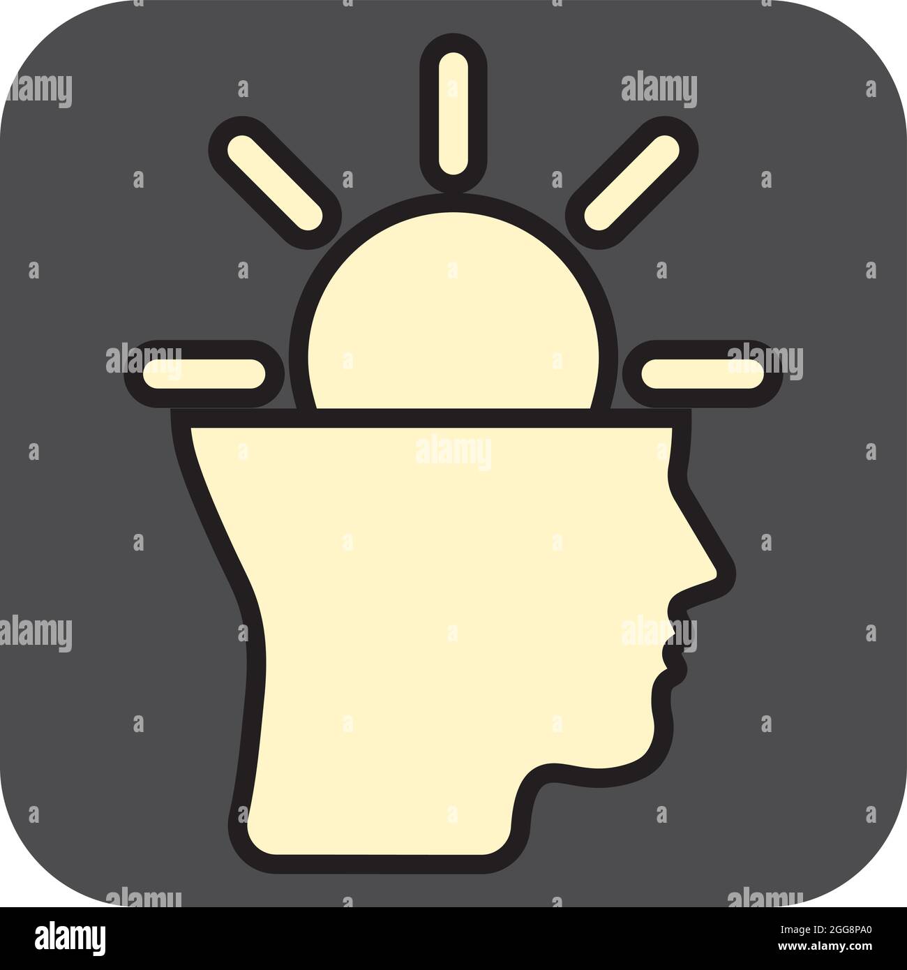 Head with a lighting bulb, illustration, vector, on a white background. Stock Vector