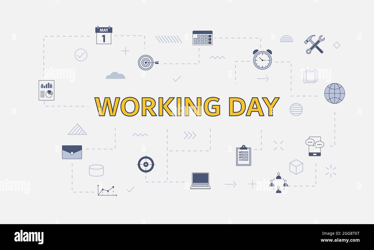 working days concept with icon set with big word or text on center ...