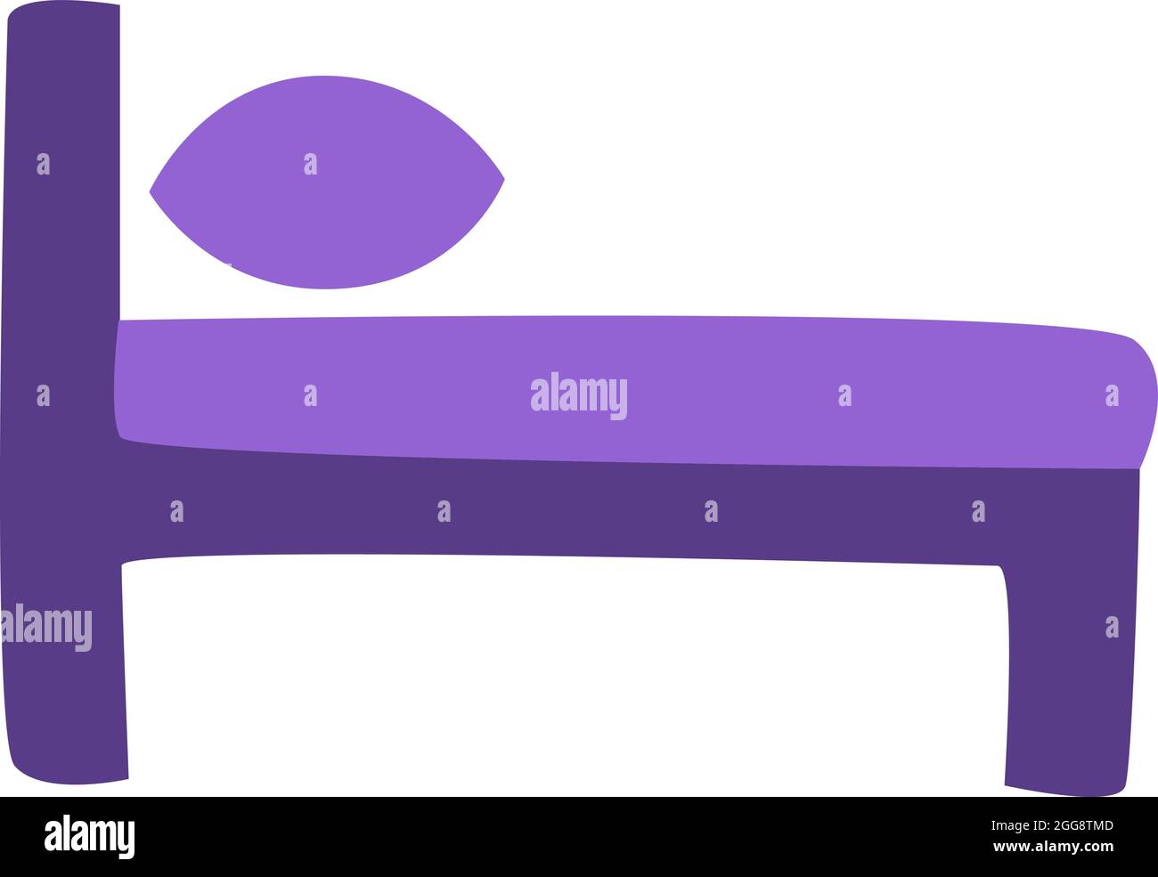Purple hotel bed, illustration, vector, on a white background. Stock Vector