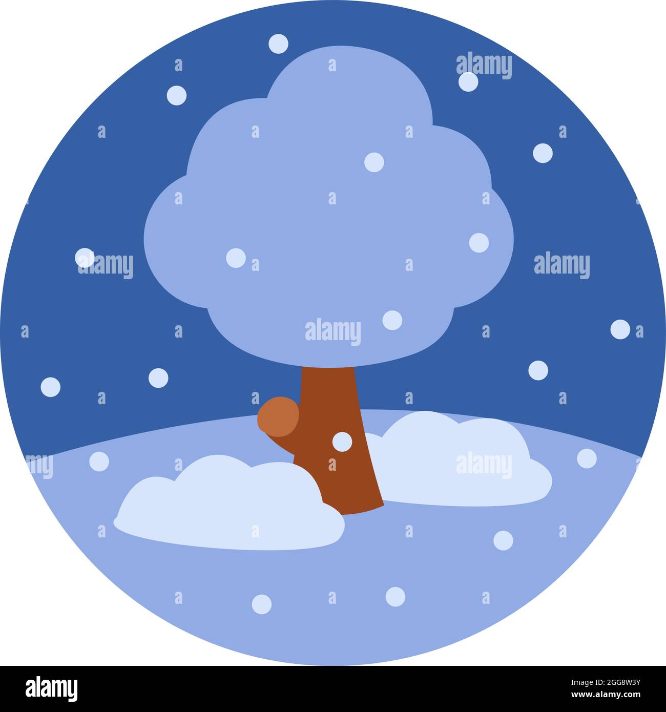 Tree covered in snow, illustration, vector, on a white background. Stock Vector