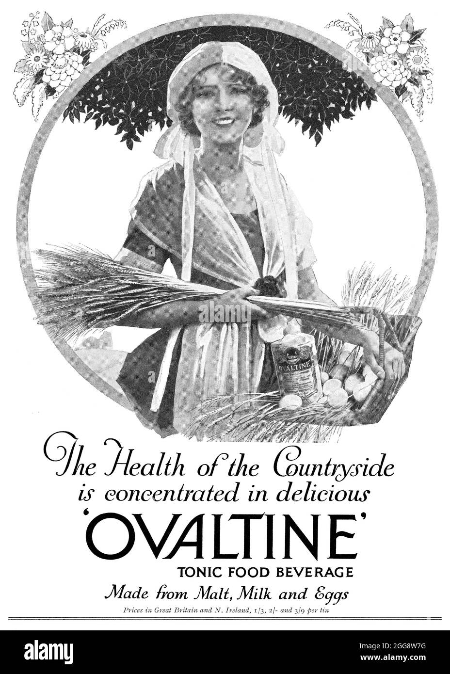 1930 British advertisement for Ovaltine malted milk drink. Stock Photo