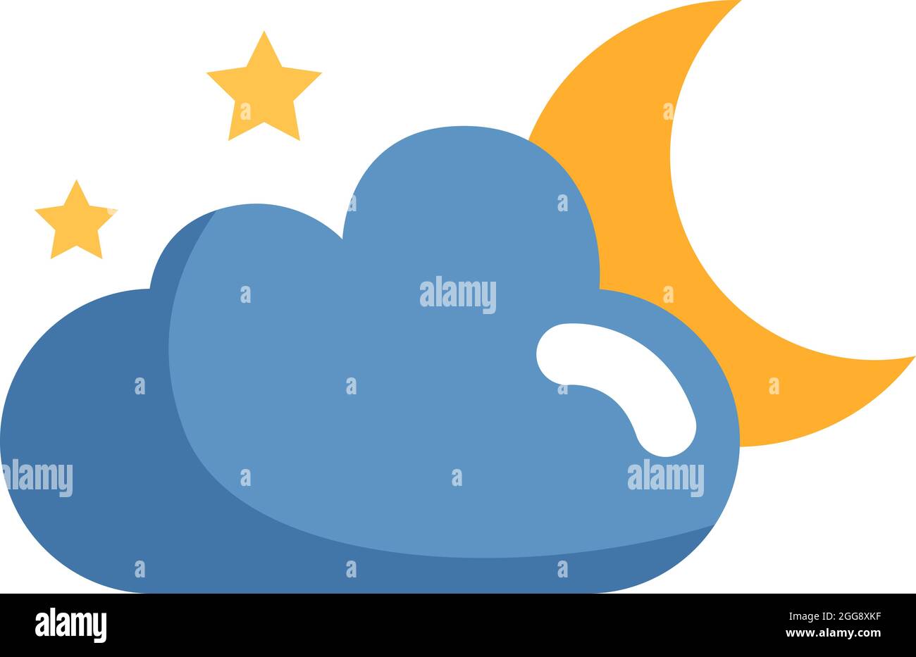 Young moon with stars and night cloud, illustration, vector, on a white ...