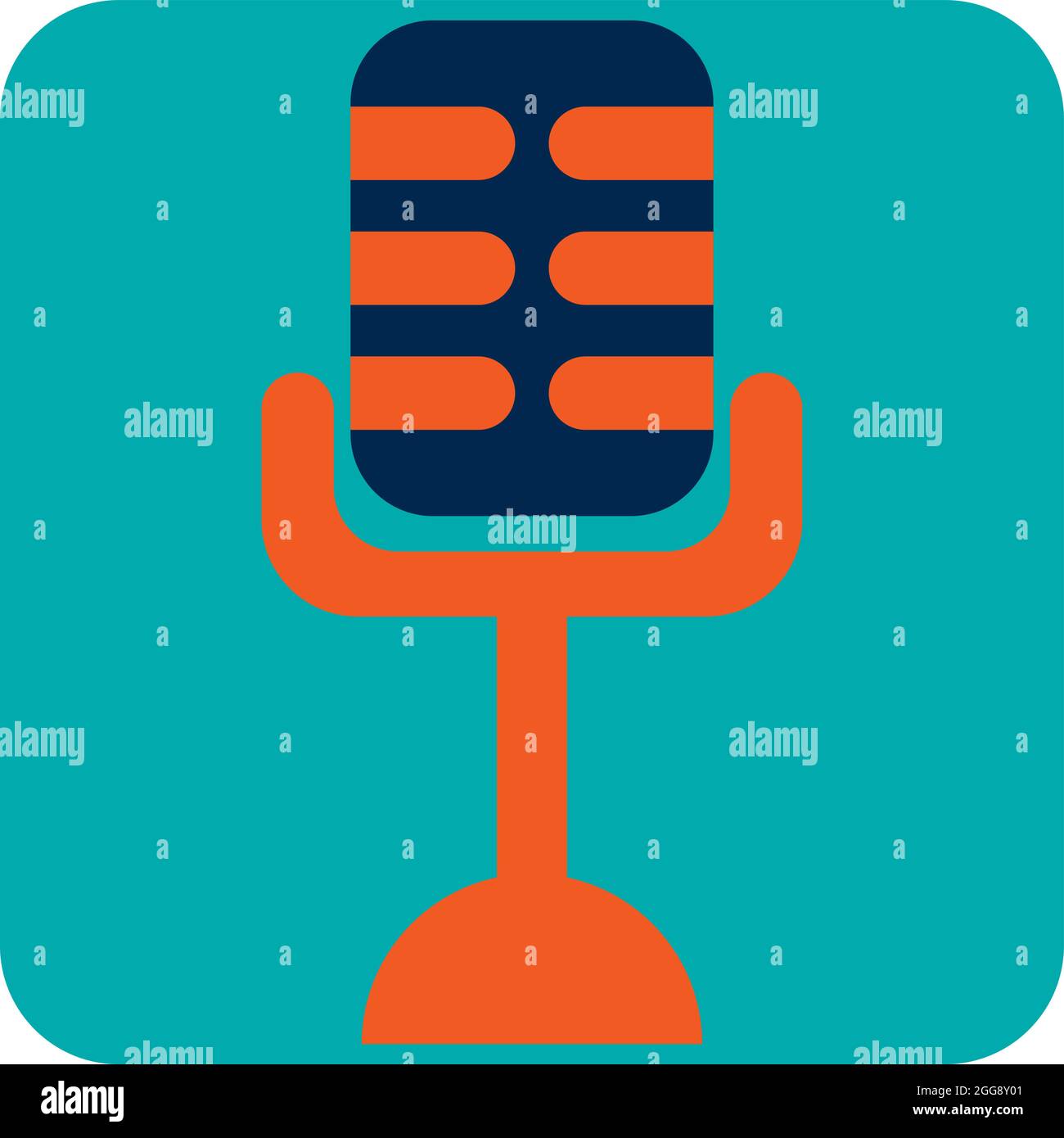 Old podcast microphone, illustration, vector, on a white background. Stock Vector