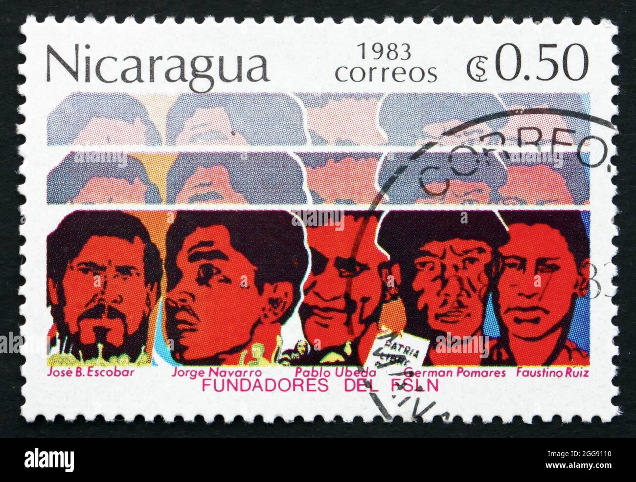 NICARAGUA - CIRCA 1983: a stamp printed in Nicaragua shows Founders of FSLN, Sandinista Party, circa 1983 Stock Photo