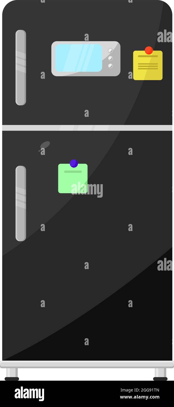 Black fridge, illustration, vector on white background. Stock Vector