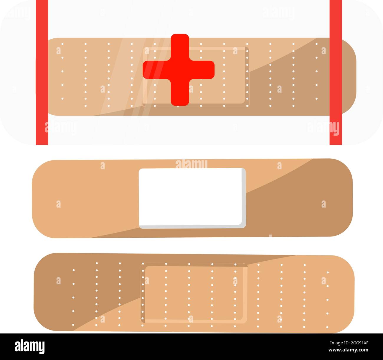 Three bandaids, illustration, vector on white background. Stock Vector