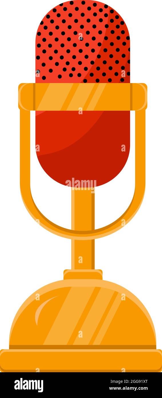 Golden red microphone, illustration, vector on white background. Stock Vector