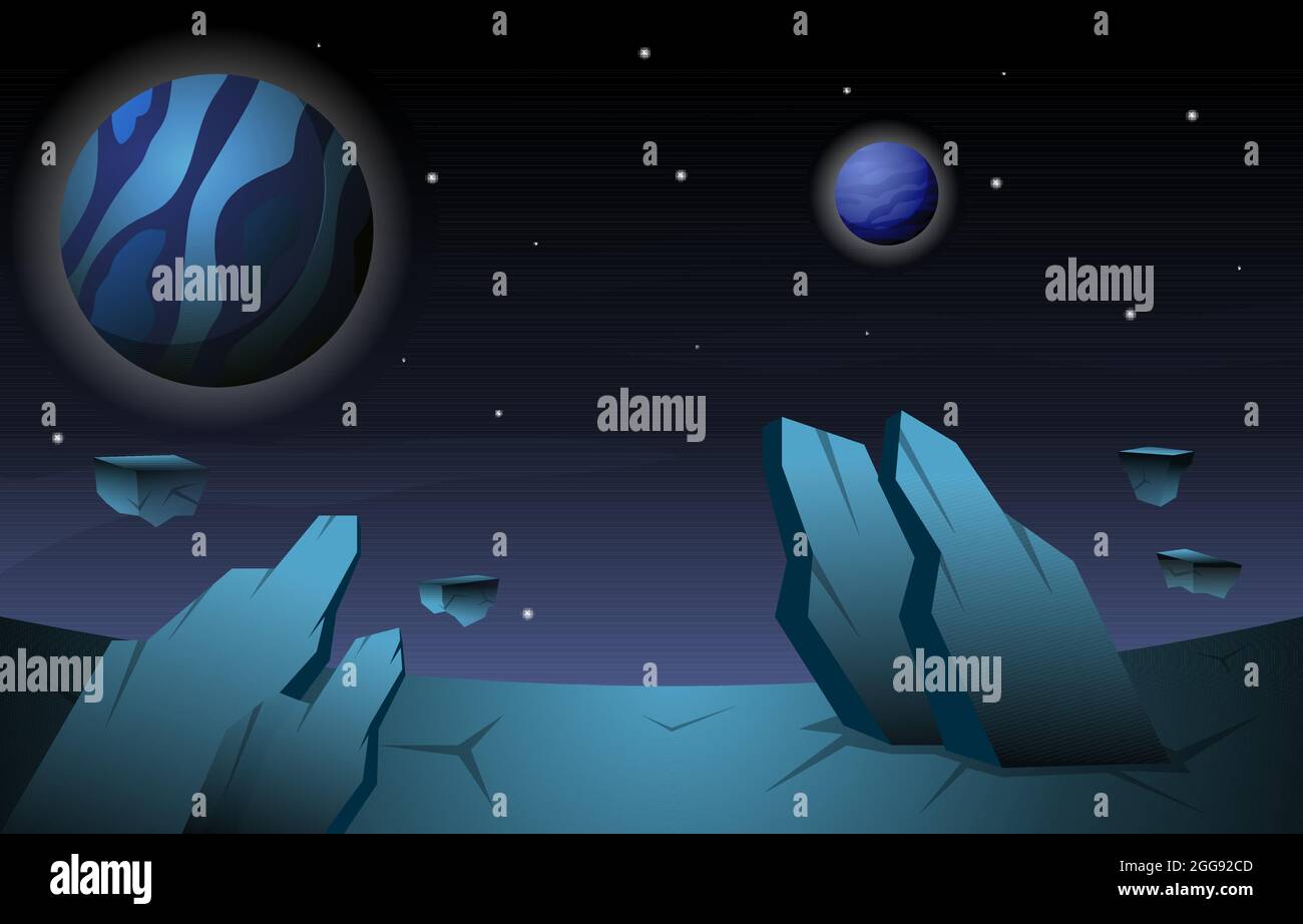 Rock Stone Planet Star Sky Space Universe Exploration Illustration Stock Vector