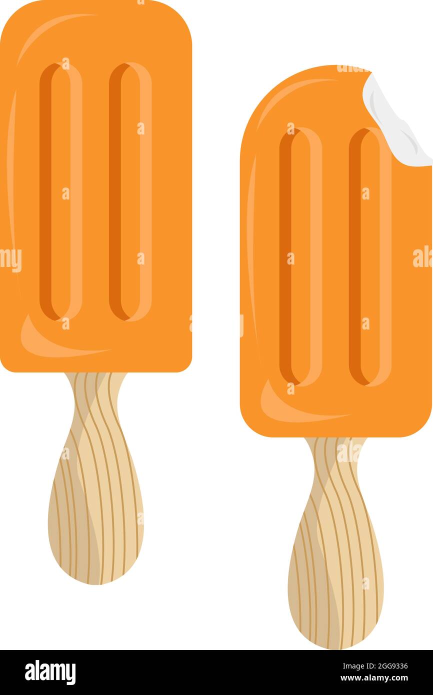 Orange ice cream on stick, illustration, vector on white background. Stock Vector