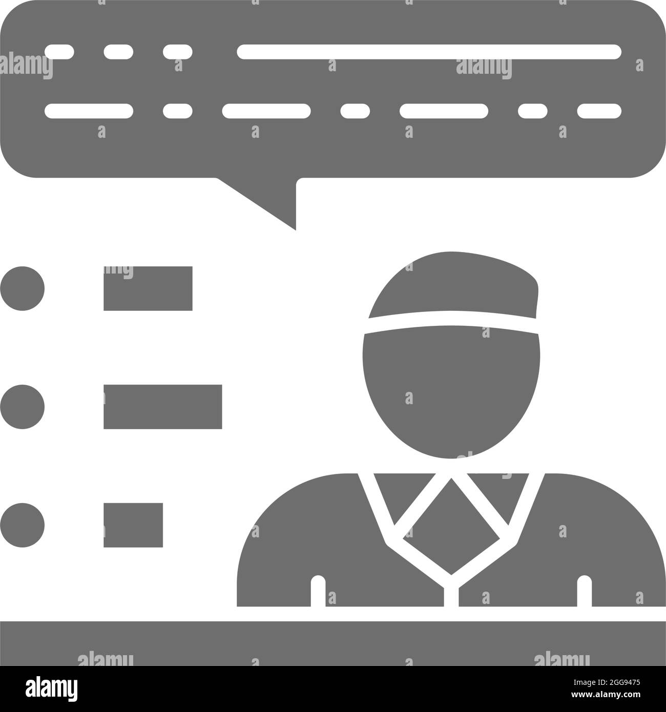 Candidate talks about his political program, speaker with checklist grey icon. Stock Vector