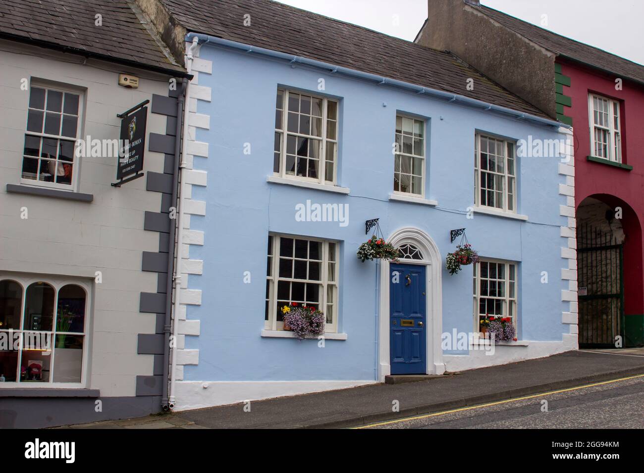 26 August 2021 A row of beautiful Georgian terraced properties located on Main Street in the Royal Trust village of Hilsborough County Down Northern I Stock Photo