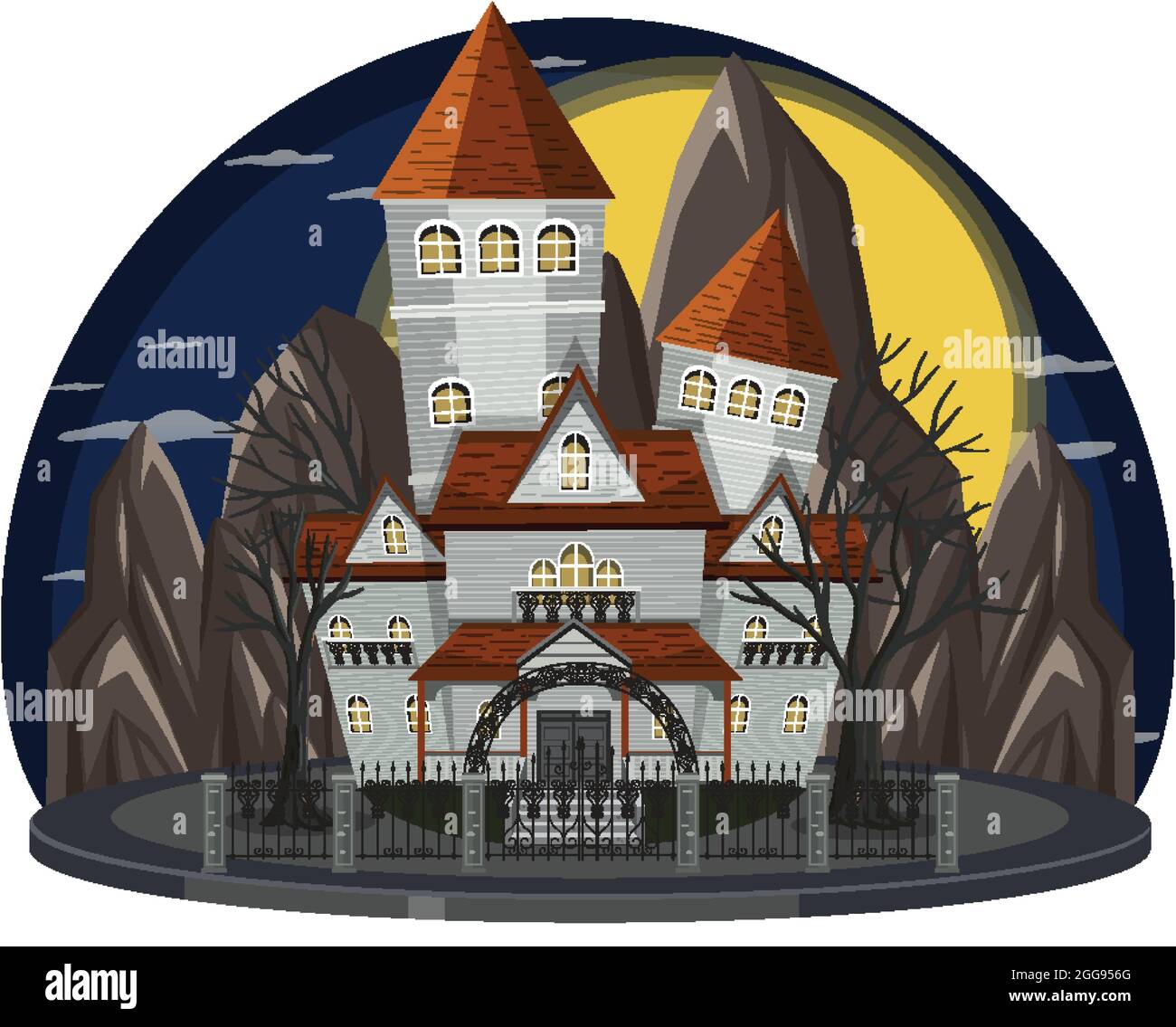 Haunted house at night scene illustration Stock Vector Image & Art - Alamy