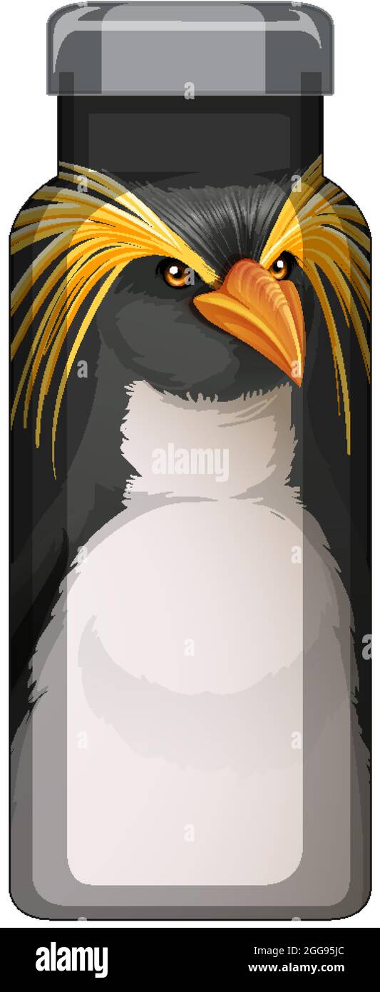 A black thermos bottle with penguin pattern illustration Stock Vector