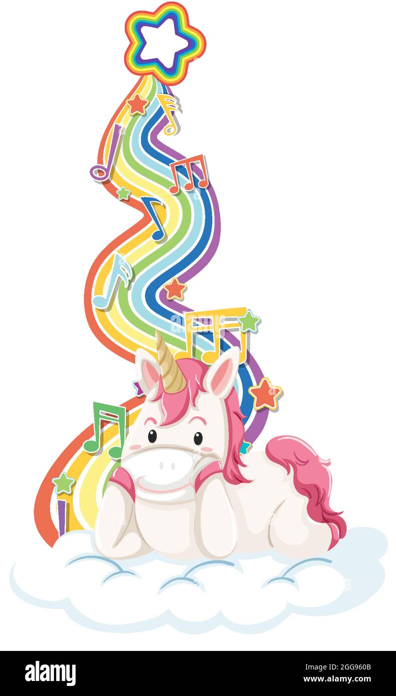 Unicorn laying on the cloud with rainbow on white background ...
