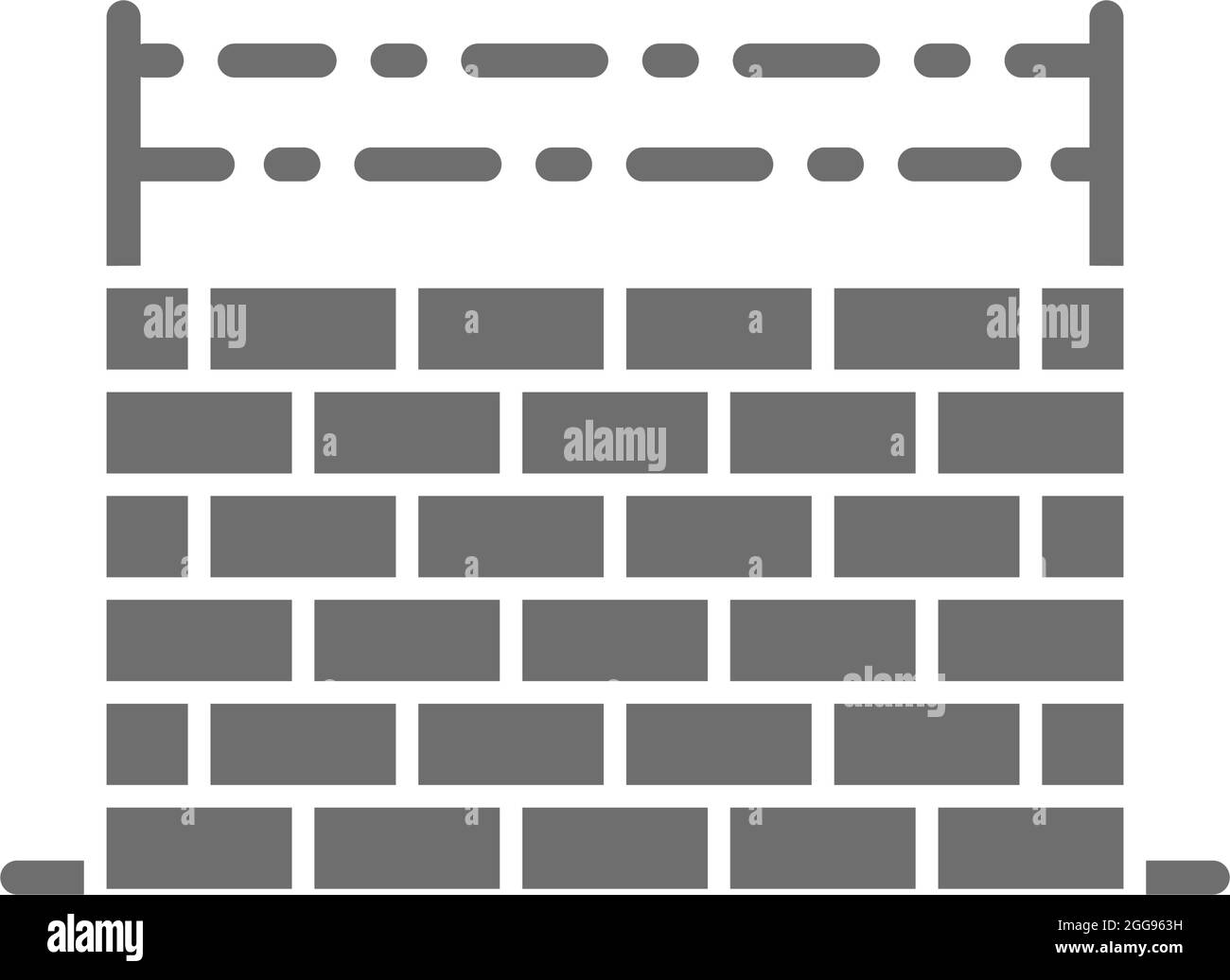 Fence with barbed wire, prison wall grey icon. Stock Vector