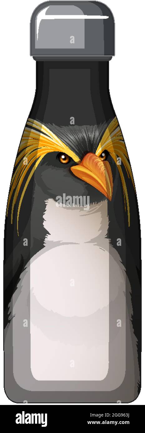 A black thermos bottle with penguin pattern illustration Stock Vector