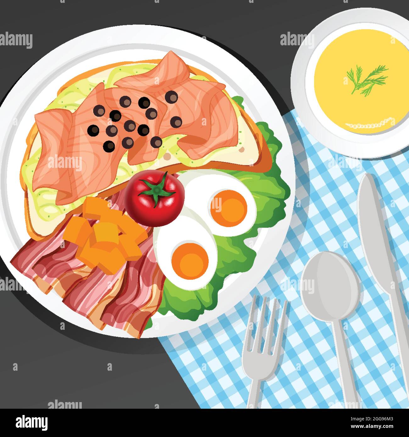 Healthy breakfast set on the table illustration Stock Vector Image ...