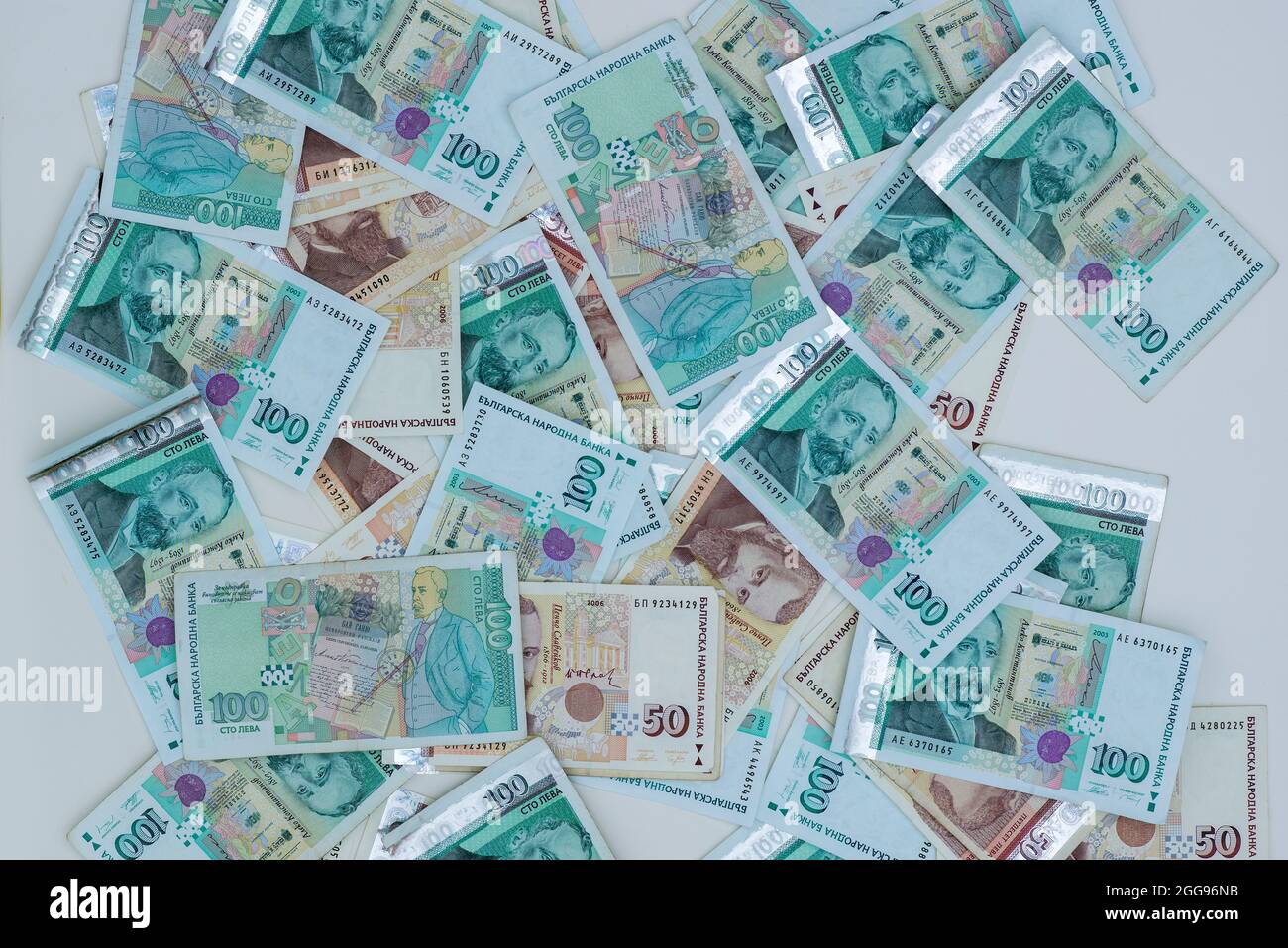 Pile of large sum bank notes, Bulgarian Lev currency Stock Photo